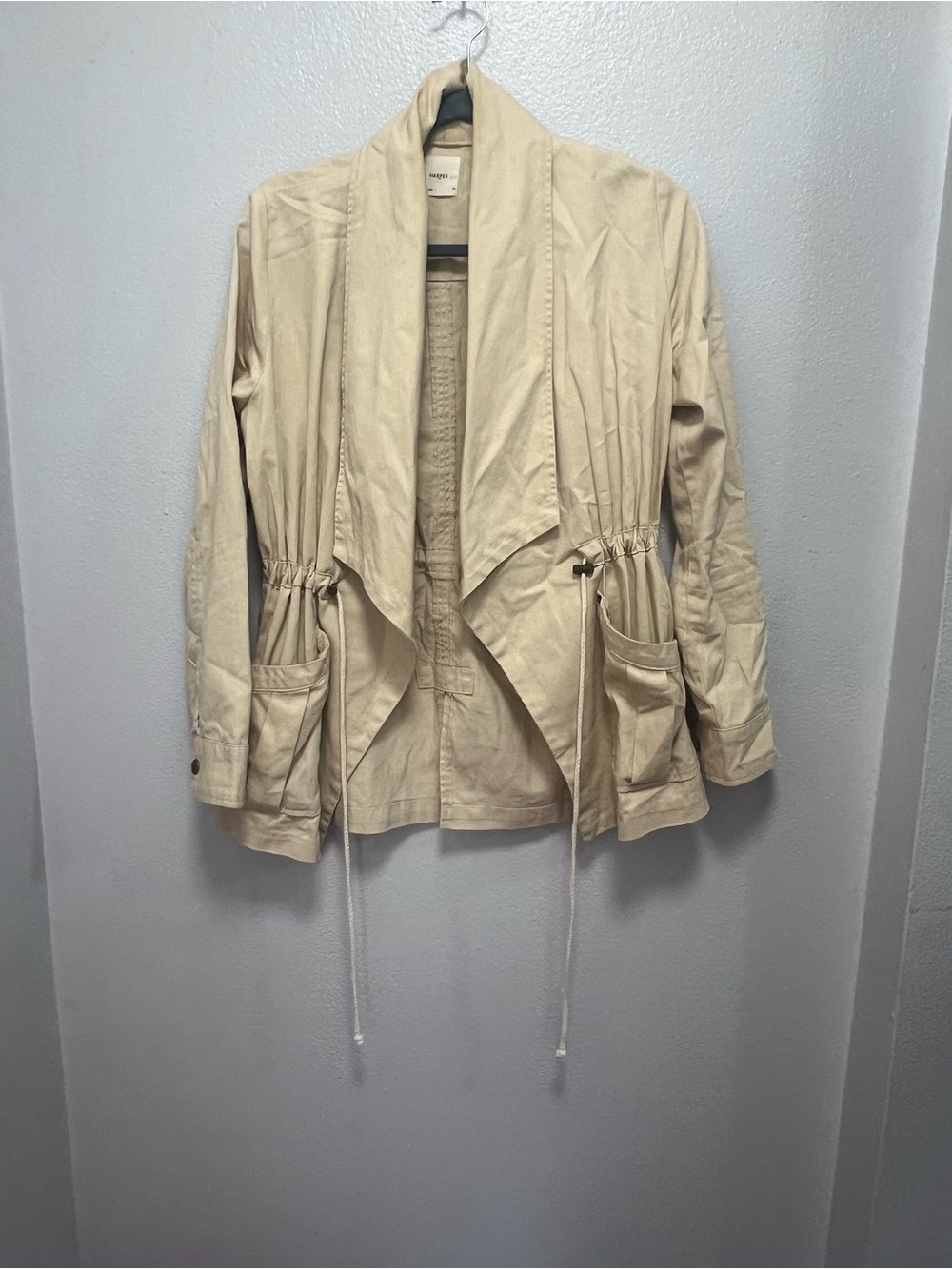 Harper Light Cream Utility Drawstring Open Jacket